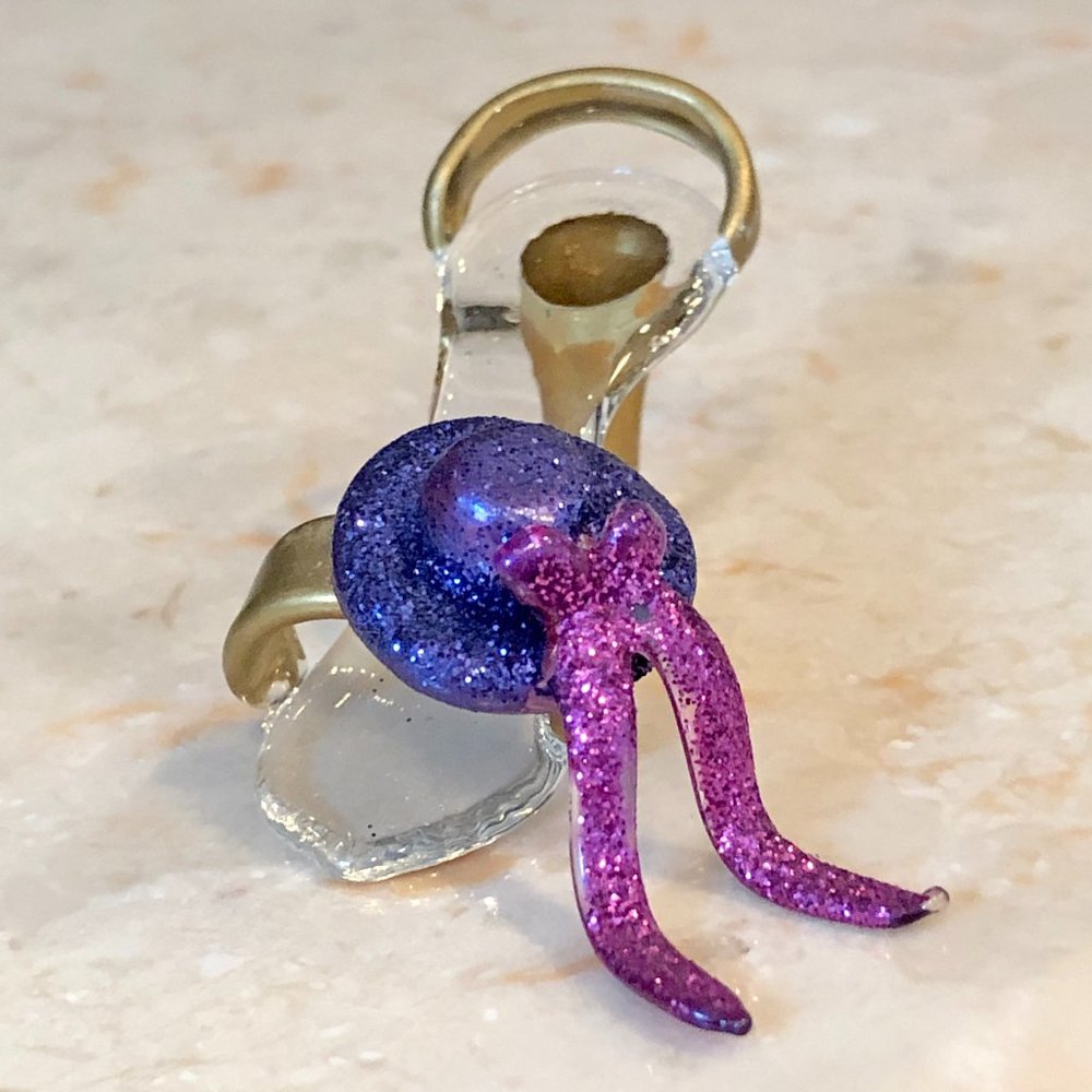 Purple Hat and Bow Miniature Glass Heel